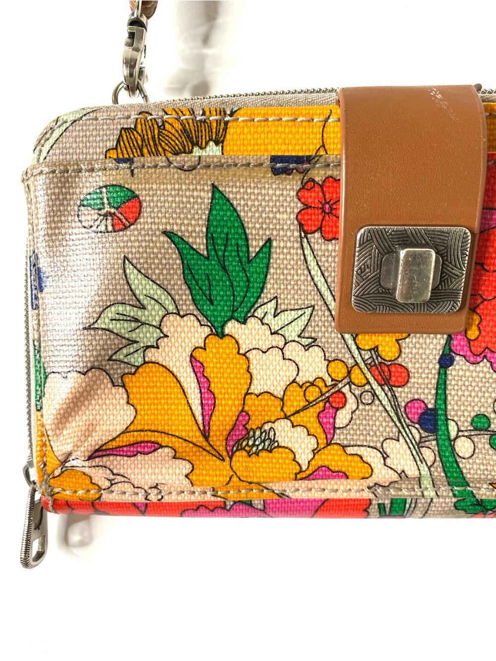 Sakroots Floral Crossbody Wallet in Beige, Pink, Orange, Yellow, Green - Picture 4 of 12